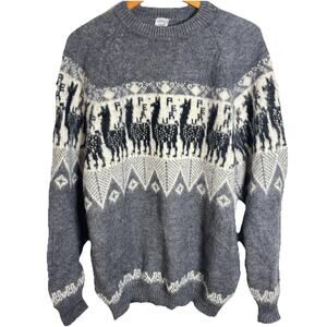 Vintage Peruvian Alpaca Wool Fair Isle Sweater Size L/XL